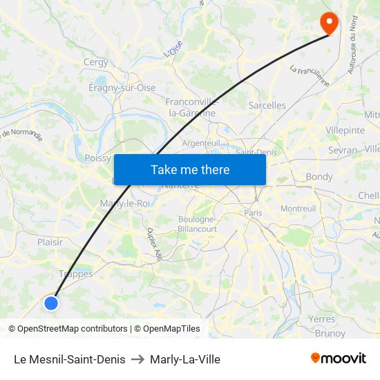 Le Mesnil-Saint-Denis to Marly-La-Ville map