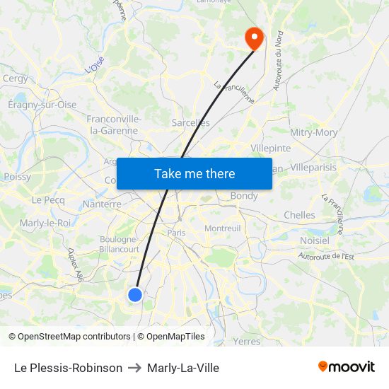 Le Plessis-Robinson to Marly-La-Ville map