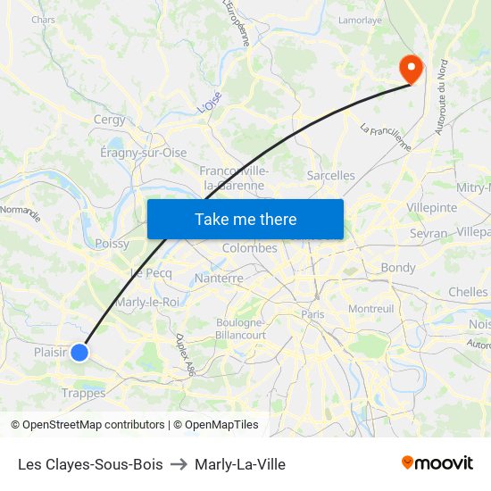 Les Clayes-Sous-Bois to Marly-La-Ville map