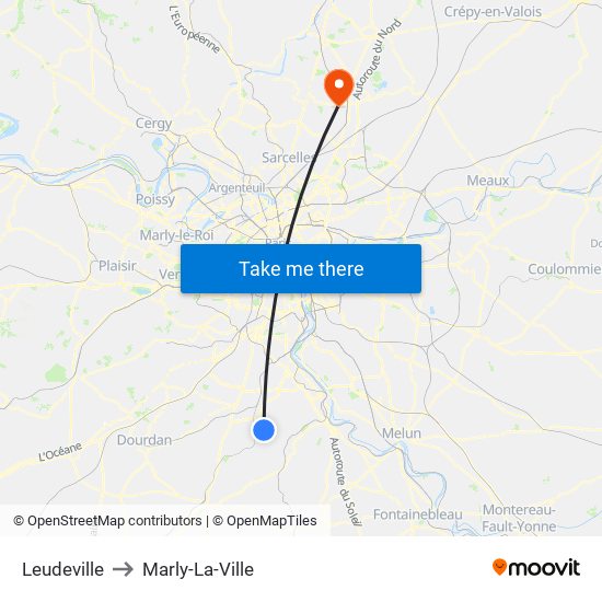 Leudeville to Marly-La-Ville map