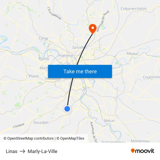 Linas to Marly-La-Ville map