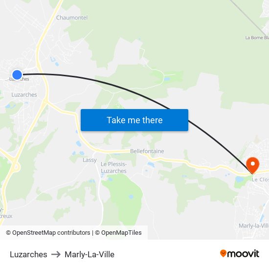Luzarches to Marly-La-Ville map