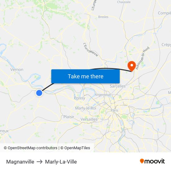 Magnanville to Marly-La-Ville map