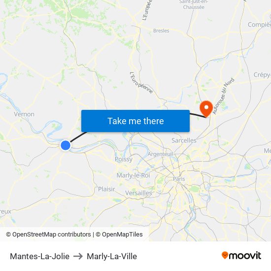 Mantes-La-Jolie to Marly-La-Ville map