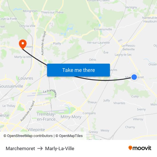 Marchemoret to Marly-La-Ville map