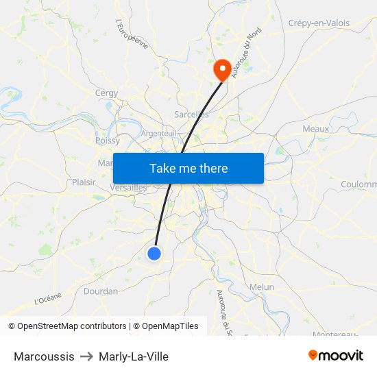 Marcoussis to Marly-La-Ville map