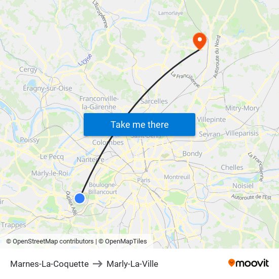 Marnes-La-Coquette to Marly-La-Ville map