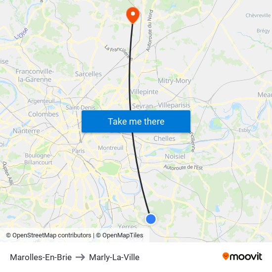 Marolles-En-Brie to Marly-La-Ville map