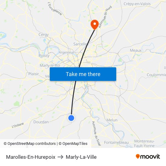 Marolles-En-Hurepoix to Marly-La-Ville map