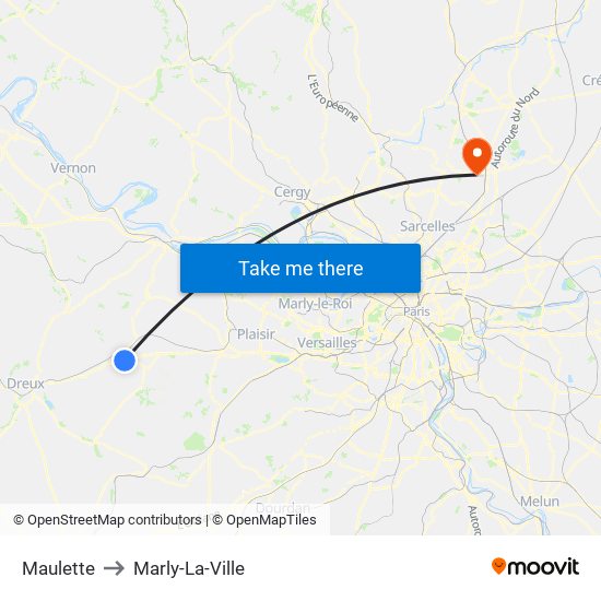 Maulette to Marly-La-Ville map