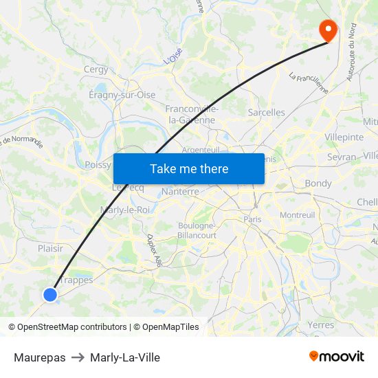 Maurepas to Marly-La-Ville map