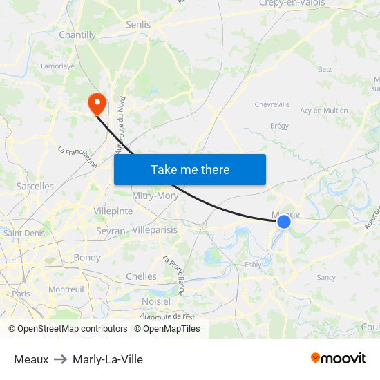Meaux to Marly-La-Ville map