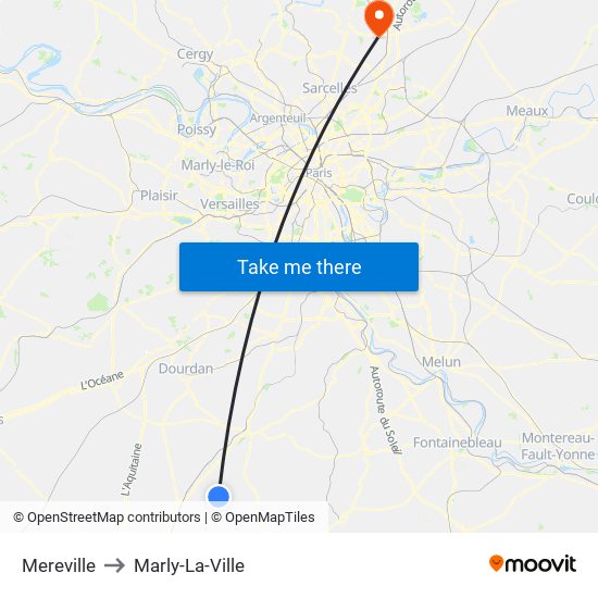Mereville to Marly-La-Ville map