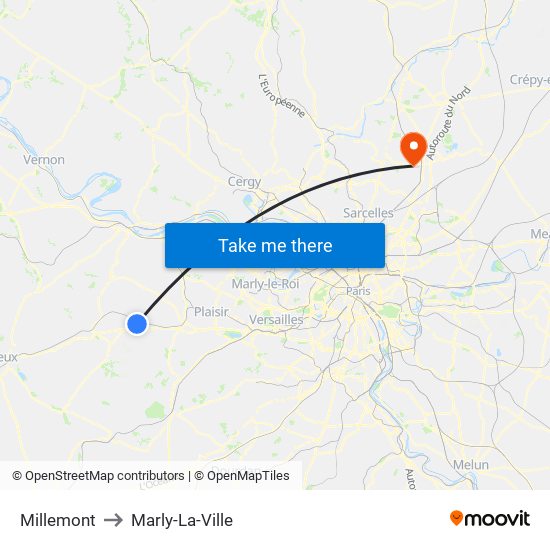 Millemont to Marly-La-Ville map