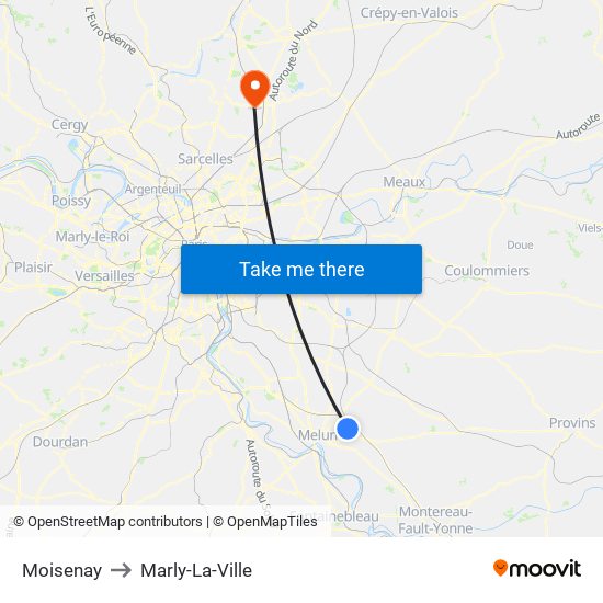 Moisenay to Marly-La-Ville map