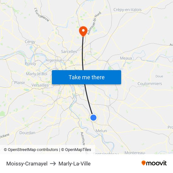 Moissy-Cramayel to Marly-La-Ville map