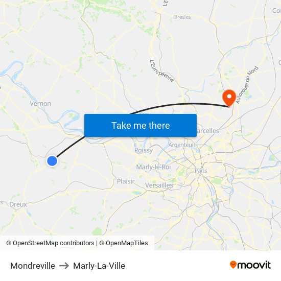 Mondreville to Marly-La-Ville map