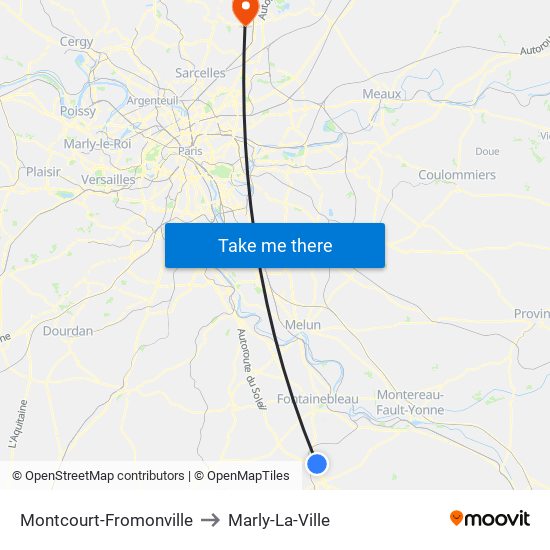 Montcourt-Fromonville to Marly-La-Ville map