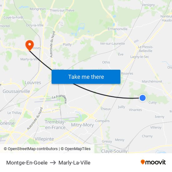Montge-En-Goele to Marly-La-Ville map