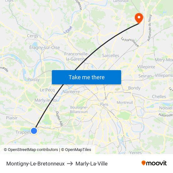Montigny-Le-Bretonneux to Marly-La-Ville map