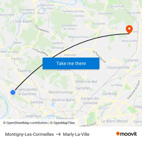 Montigny-Les-Cormeilles to Marly-La-Ville map