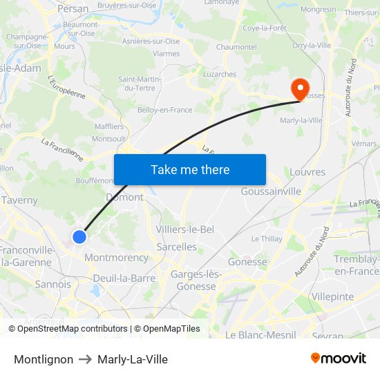 Montlignon to Marly-La-Ville map