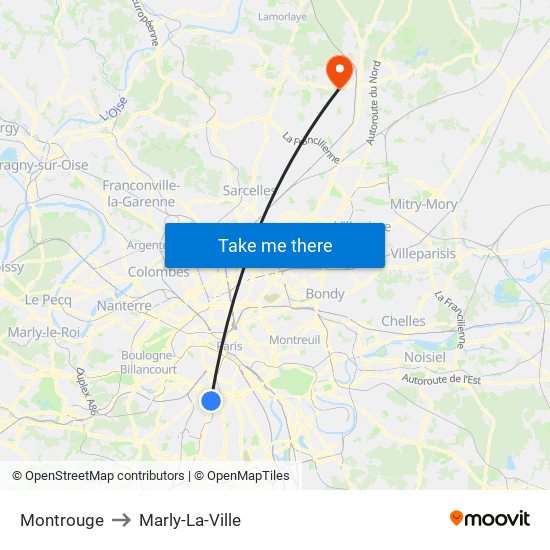 Montrouge to Marly-La-Ville map