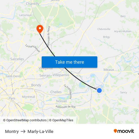 Montry to Marly-La-Ville map