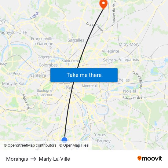Morangis to Marly-La-Ville map