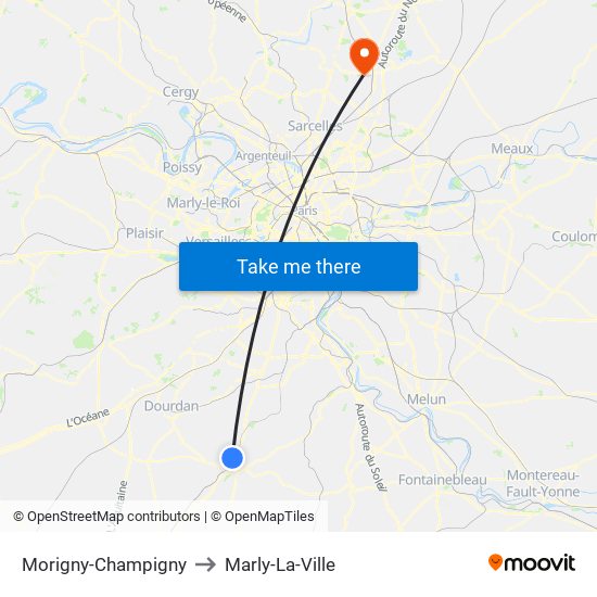 Morigny-Champigny to Marly-La-Ville map