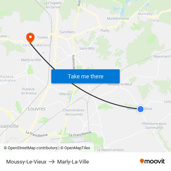 Moussy-Le-Vieux to Marly-La-Ville map
