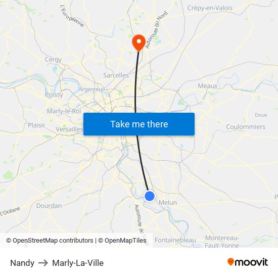 Nandy to Marly-La-Ville map