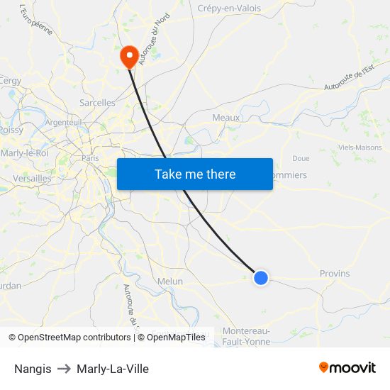 Nangis to Marly-La-Ville map