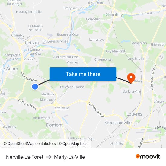 Nerville-La-Foret to Marly-La-Ville map