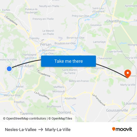 Nesles-La-Vallee to Marly-La-Ville map
