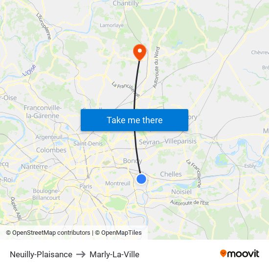 Neuilly-Plaisance to Marly-La-Ville map