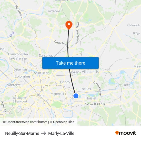 Neuilly-Sur-Marne to Marly-La-Ville map