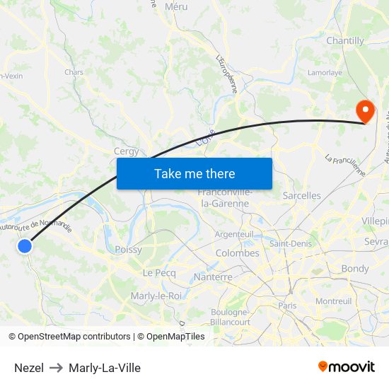 Nezel to Marly-La-Ville map