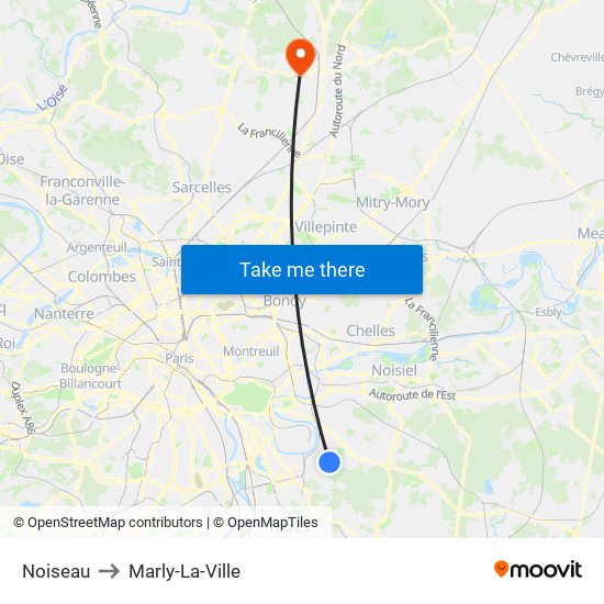 Noiseau to Marly-La-Ville map