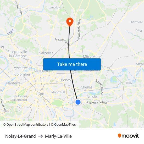 Noisy-Le-Grand to Marly-La-Ville map