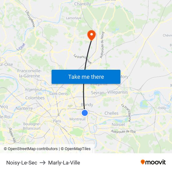 Noisy-Le-Sec to Marly-La-Ville map