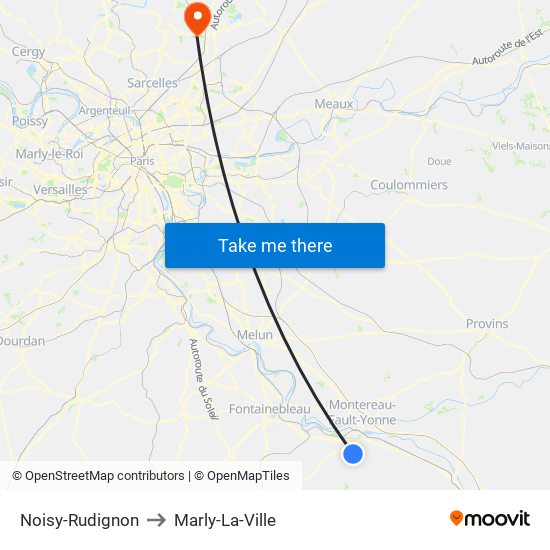 Noisy-Rudignon to Marly-La-Ville map