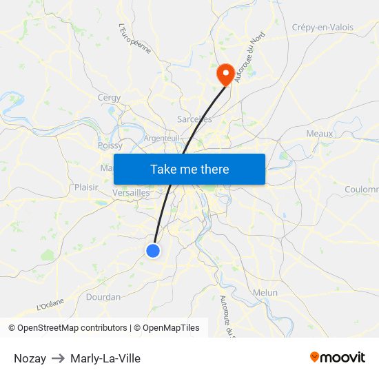 Nozay to Marly-La-Ville map