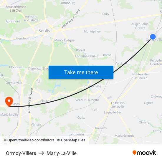Ormoy-Villers to Marly-La-Ville map
