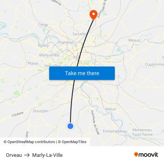 Orveau to Marly-La-Ville map