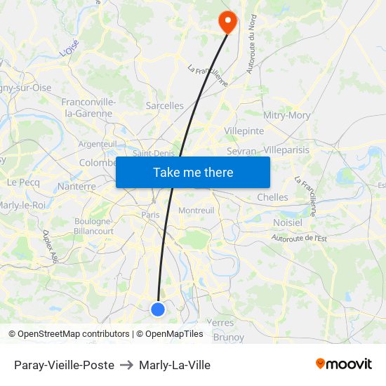 Paray-Vieille-Poste to Marly-La-Ville map