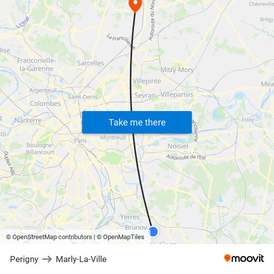 Perigny to Marly-La-Ville map