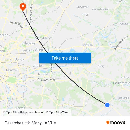 Pezarches to Marly-La-Ville map