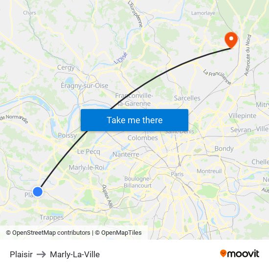 Plaisir to Marly-La-Ville map