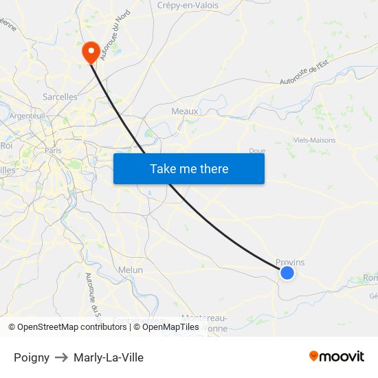 Poigny to Marly-La-Ville map